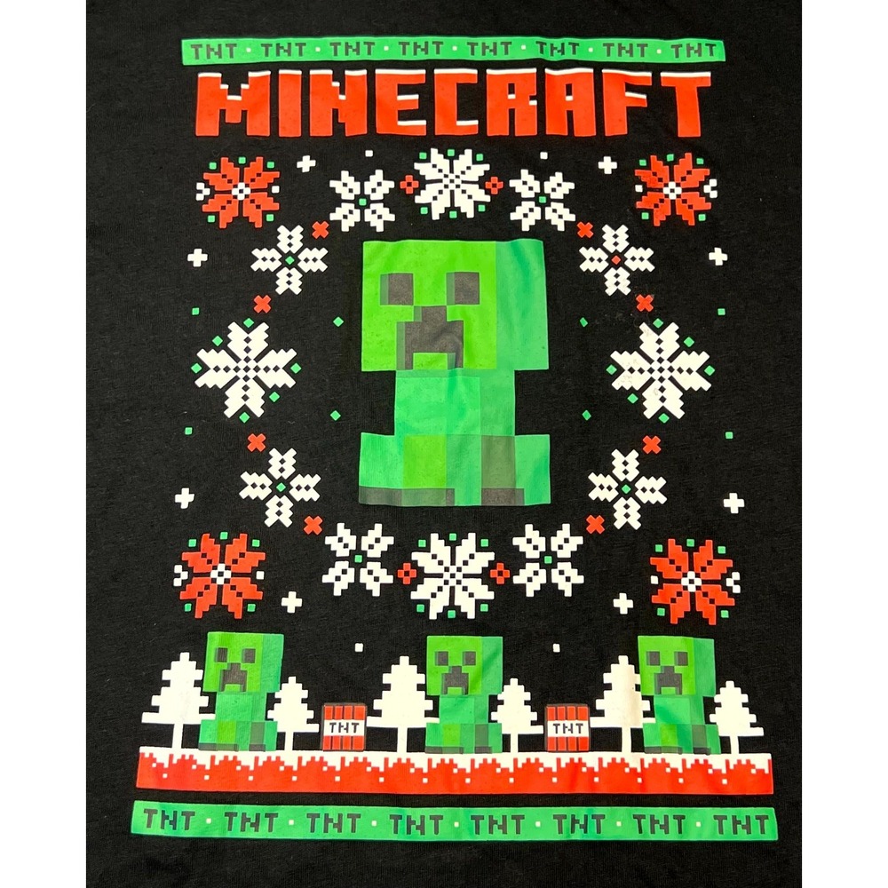 Mojang T-Shirt Boys 2XL Black Minecraft Holiday Graphic Print Crew Neck Pullover